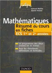 دانلود کتاب Mathématiques - Résumé du cours en fiches : ECS 1re et 2e années